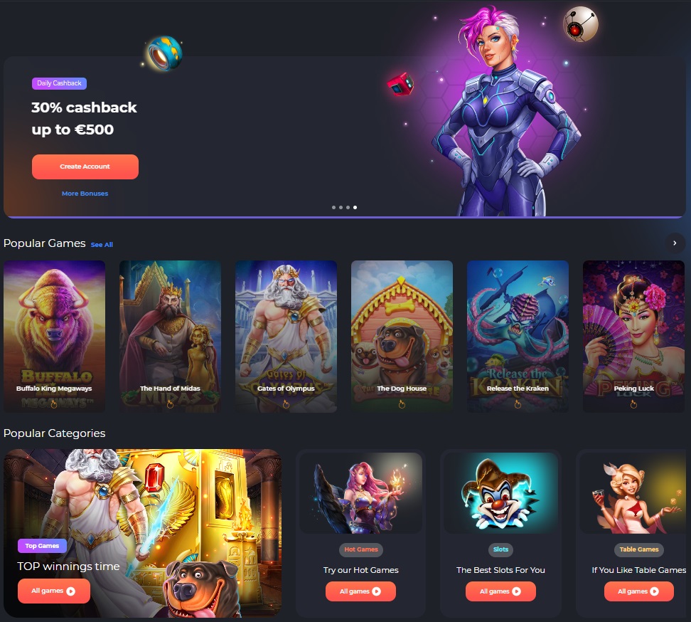 Time2Spin Casino features.