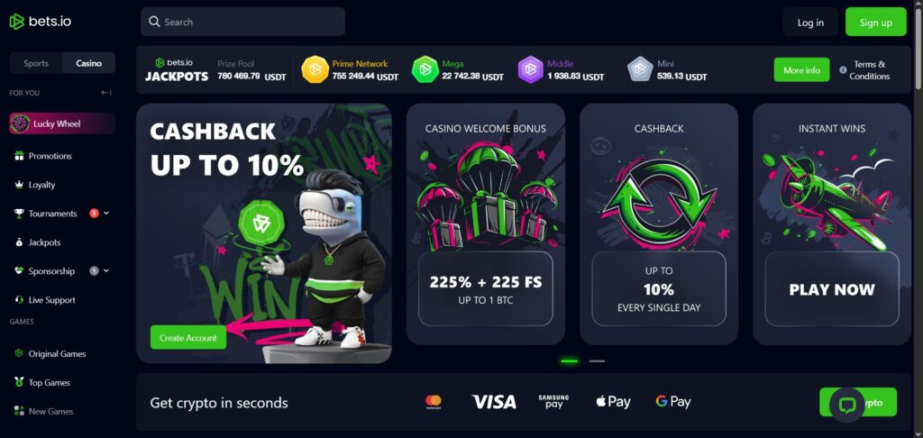 Discover Bets.io Casino homepage