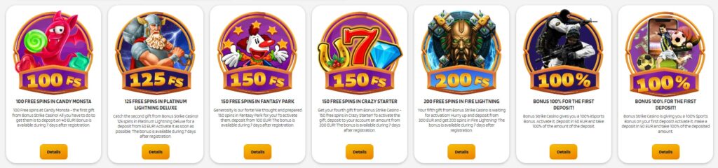 Use bonuses on Bonus Strike Casino