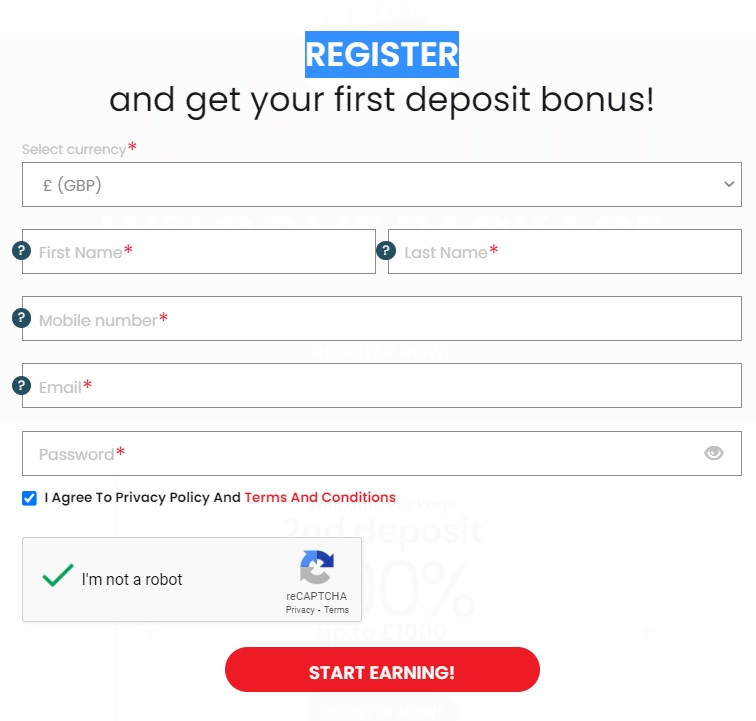 Register page at Chilli777 Casino