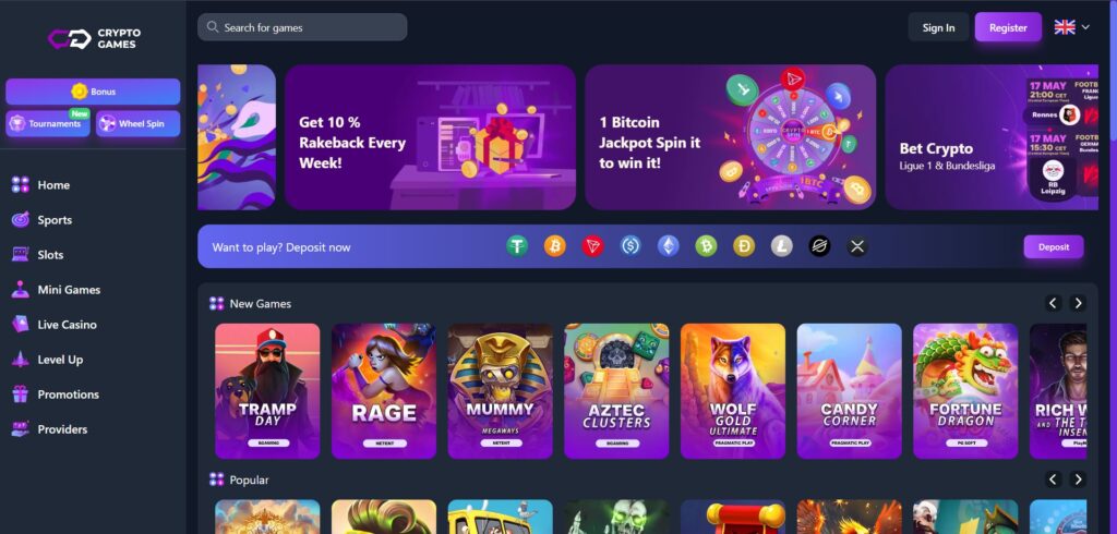 Explore Crypto-Games Casino homepage