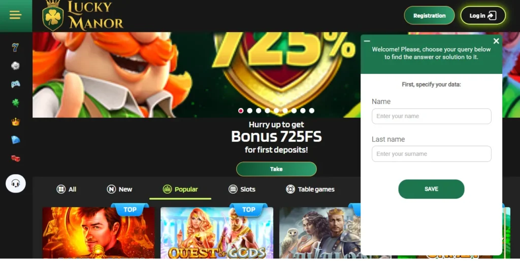 Customer support at Lucky Manor Casino