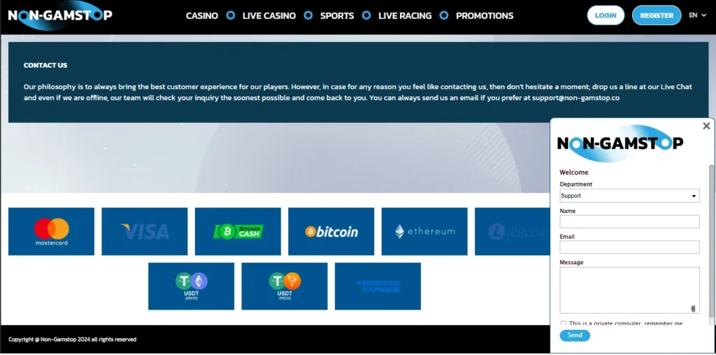 Support form at Non-Gamstop casino