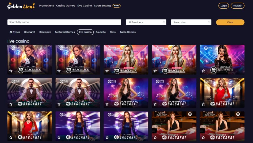 Live casino at Golden Lion casino