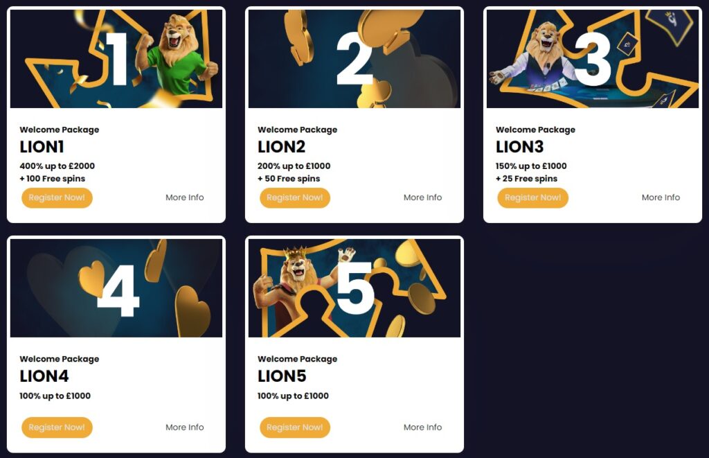 List of bonuses at Golden Lion