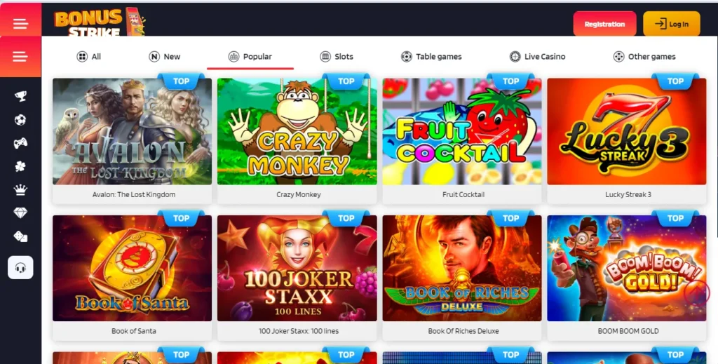 Play popular games at Bonus Strike Casino