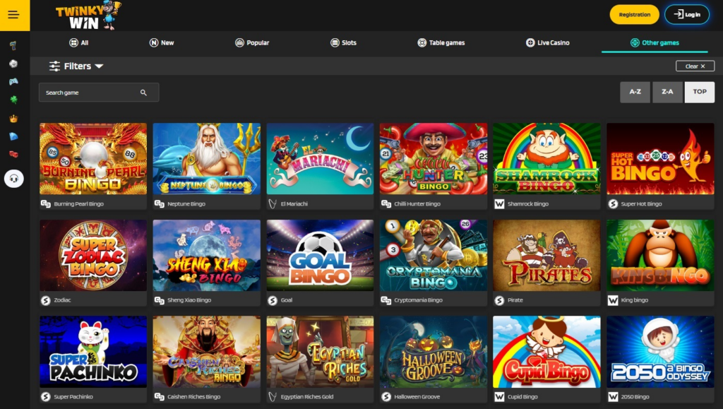 Game section at Twinky Win Casino