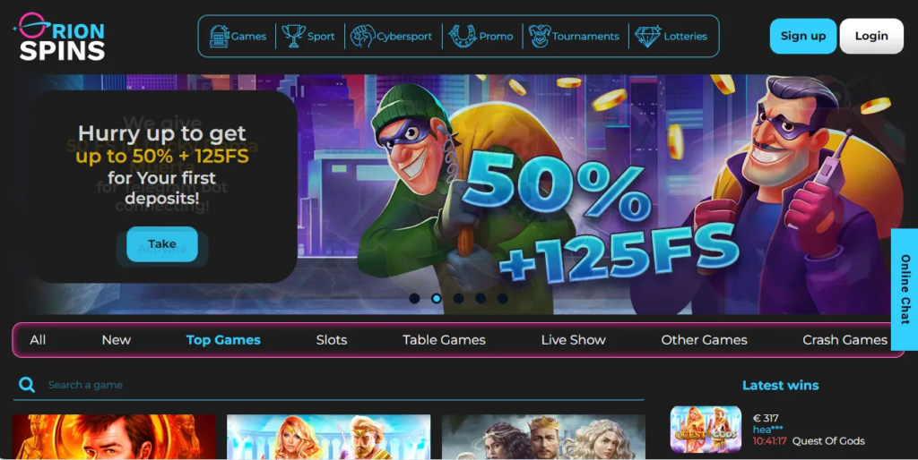 Orion Spins Casino main page