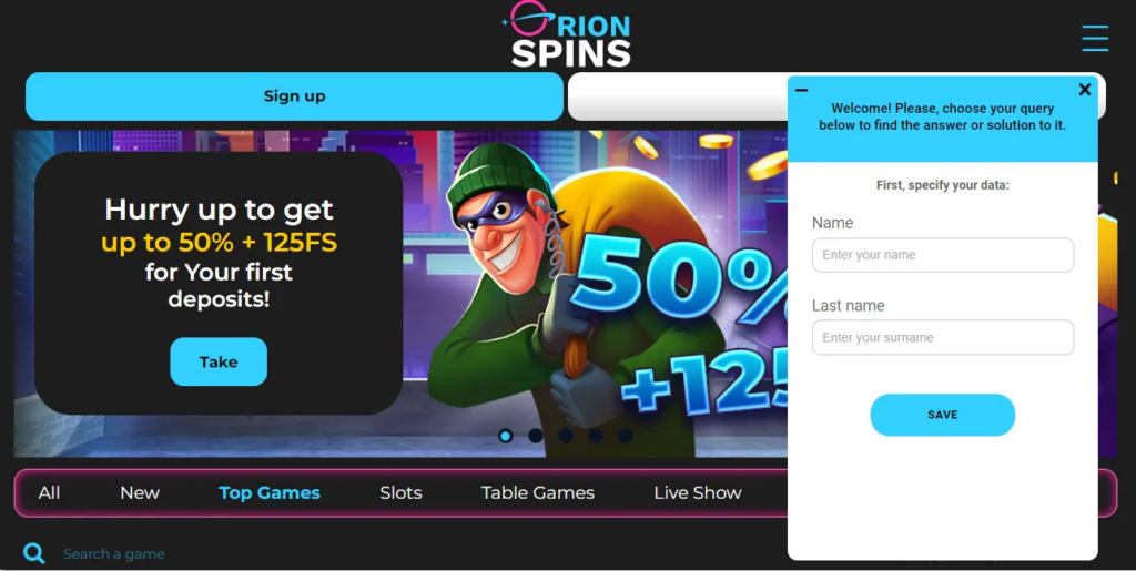 Customer support at Orion Spins Casino