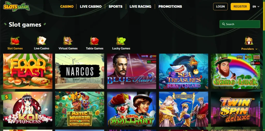 Play slot games at Slots Safari Casino