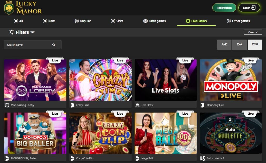 Play Live games on Lucky Manor Casino