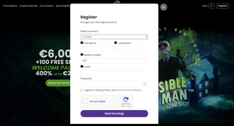 Register form at Magic Win Casino