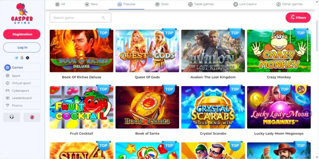 Casper Spins Casino game page