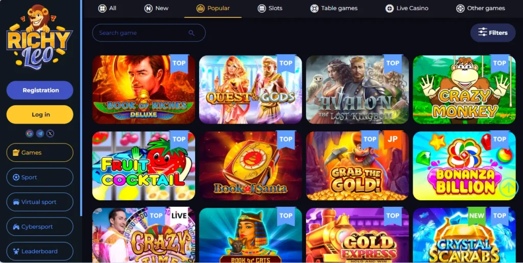 Popular games at Richy Leo Casino