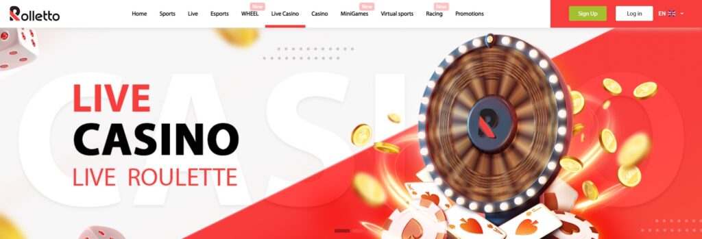 Live casino banner at Rolletto Casino