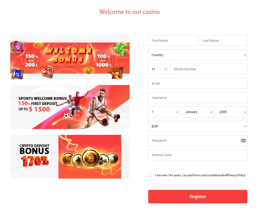 Registration form at Rolletto Casino