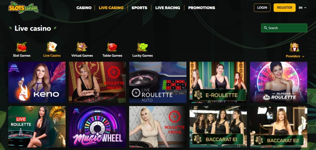 Play live casino at Slots Safari Casino