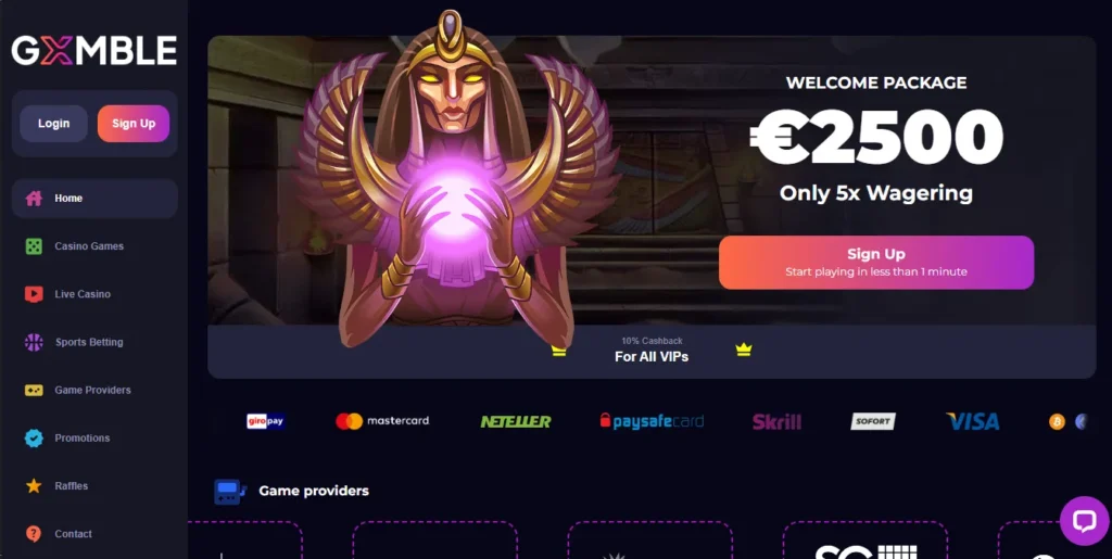 Gxmble Casino home page