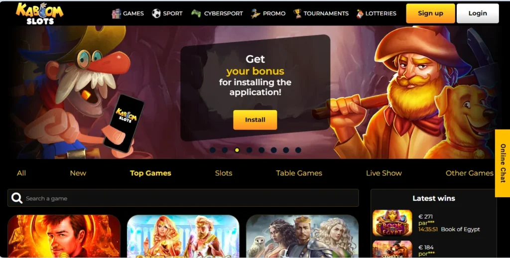 Main page at Kaboom Slot