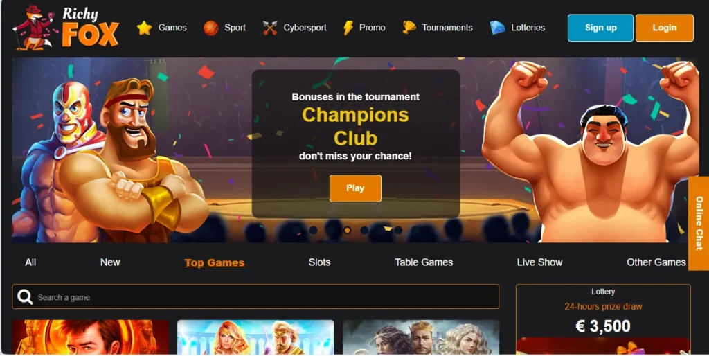 Richy Fox Casino main page