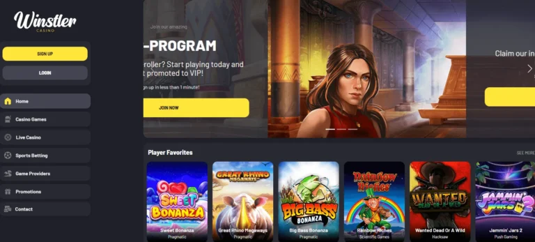 Main banner at Winstler Casino