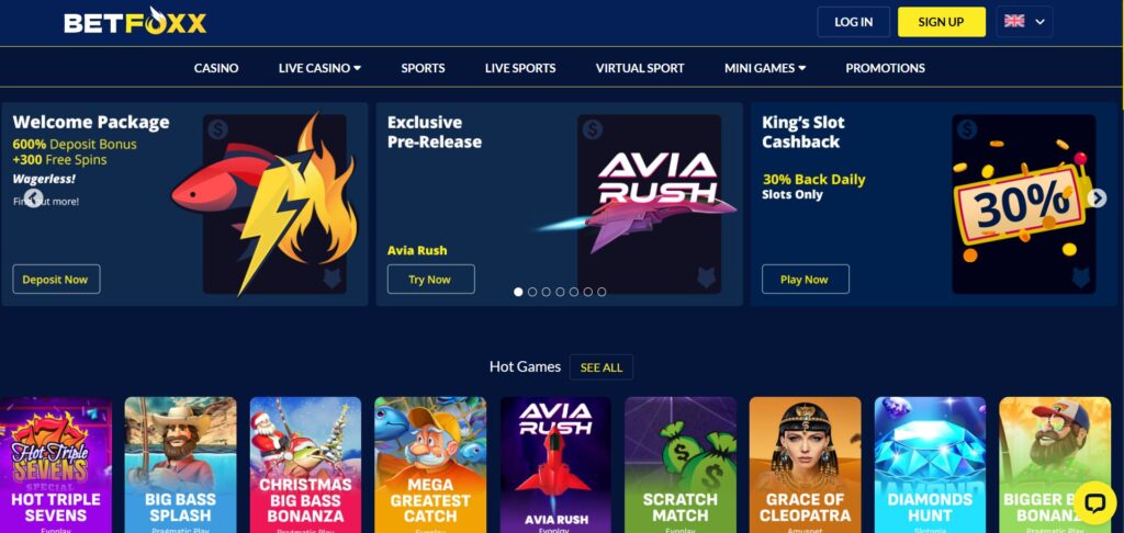 BetFoxx Casino Home Page