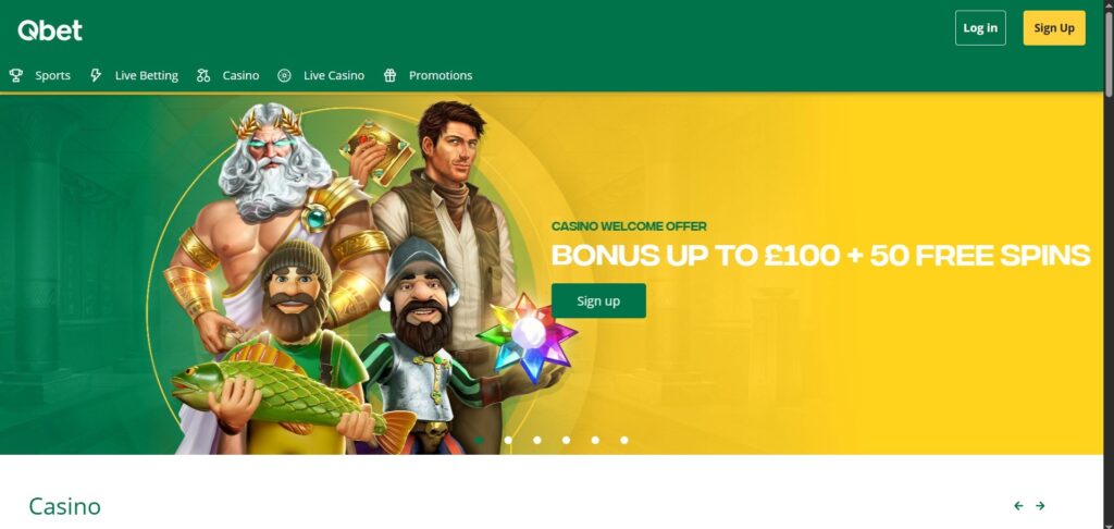 Home Page at Qbet Casino