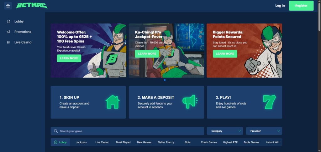 Explore home page at BetMac Casino
