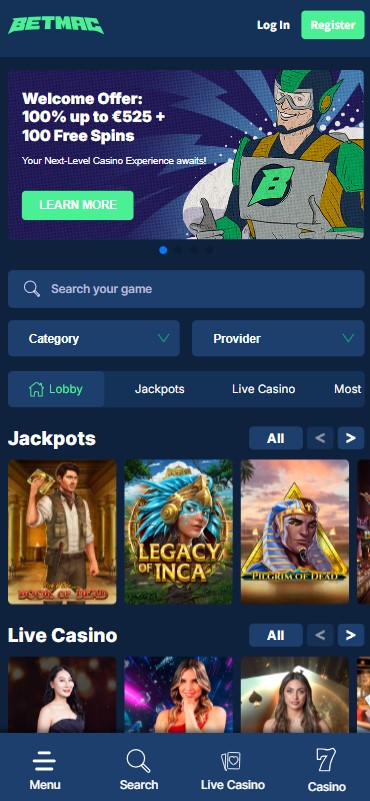 Explore BetMac Casino mobile app