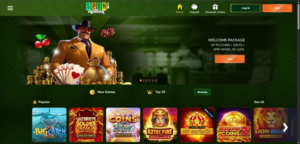 Explore home page at Spin Million Casino