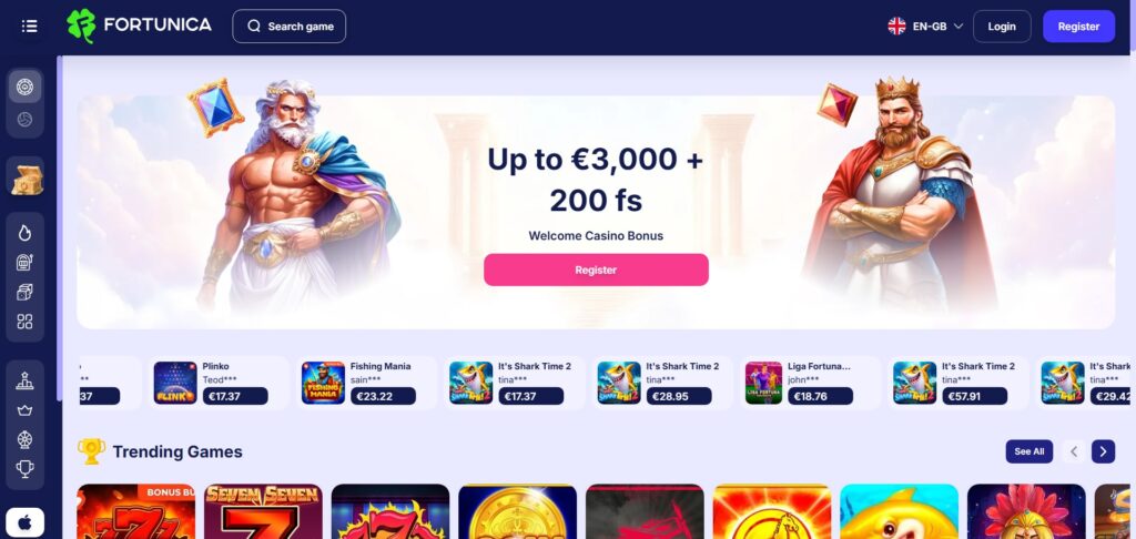 Learn Fortunica Casino homepage