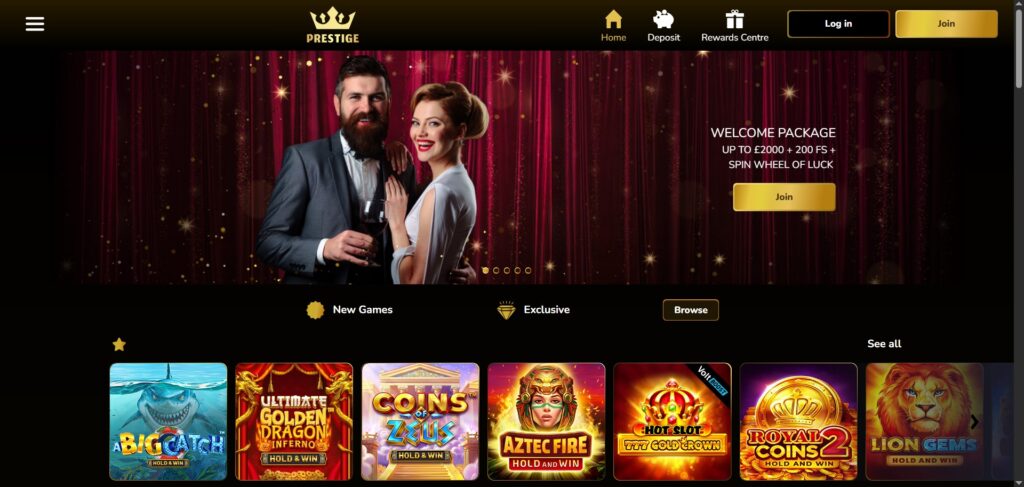Explore Prestige Casino homepage