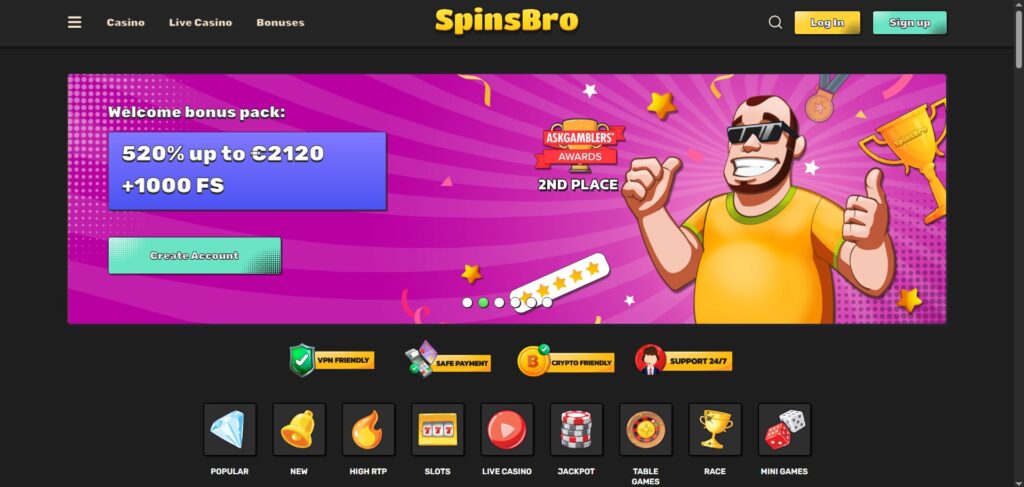 Learn SpinsBro Casino homepage