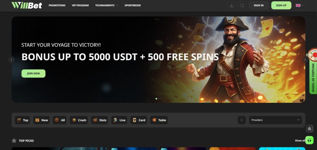 Learn WillBet Casino homepage