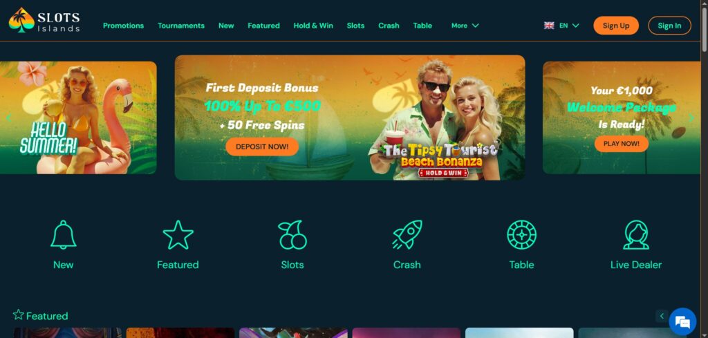 Discover Slots Islands Casino homepage