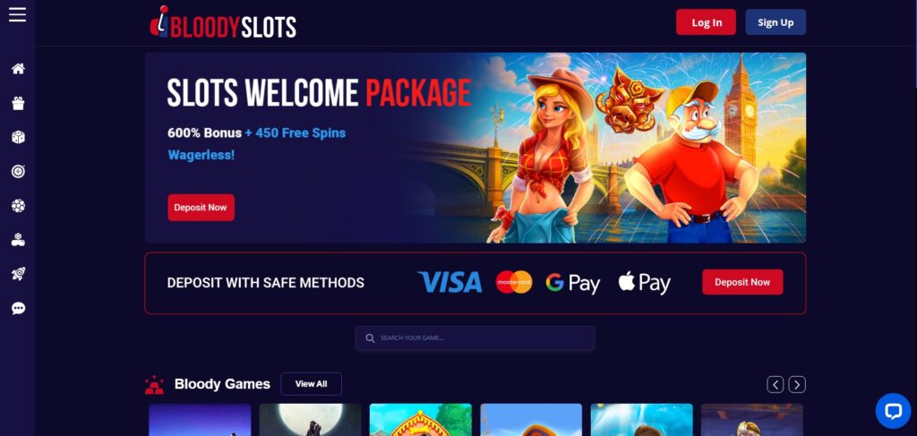 Discover BloodySlots Casino homepage