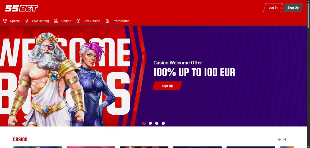 Discover 55Bet Casino homepage