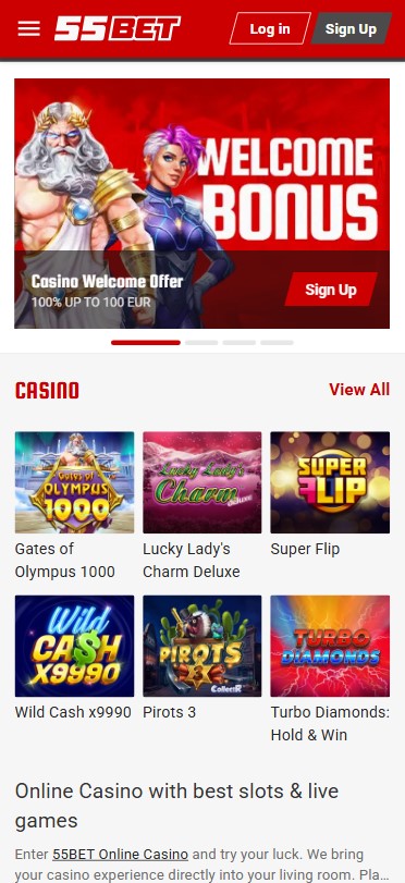 Learn about mobile gaming experience on 55Bet Casino