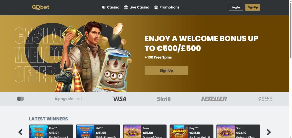 Discover GQBet Casino homepage