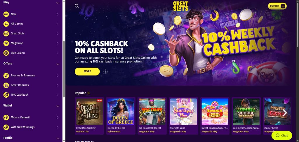 Discover Great Slots Casino homepage