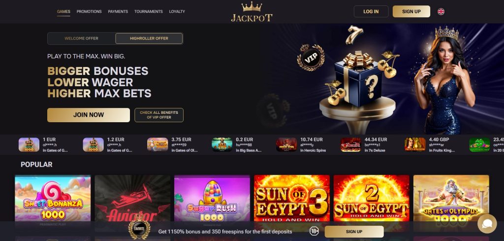 Discover Jackpot Casino homepage