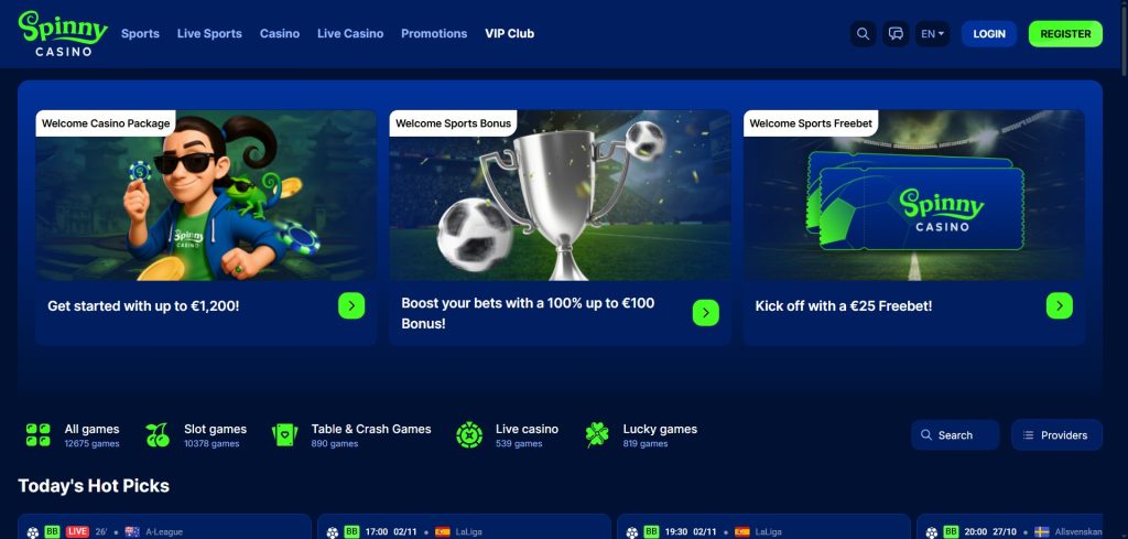 Discover Spinny Casino homepage